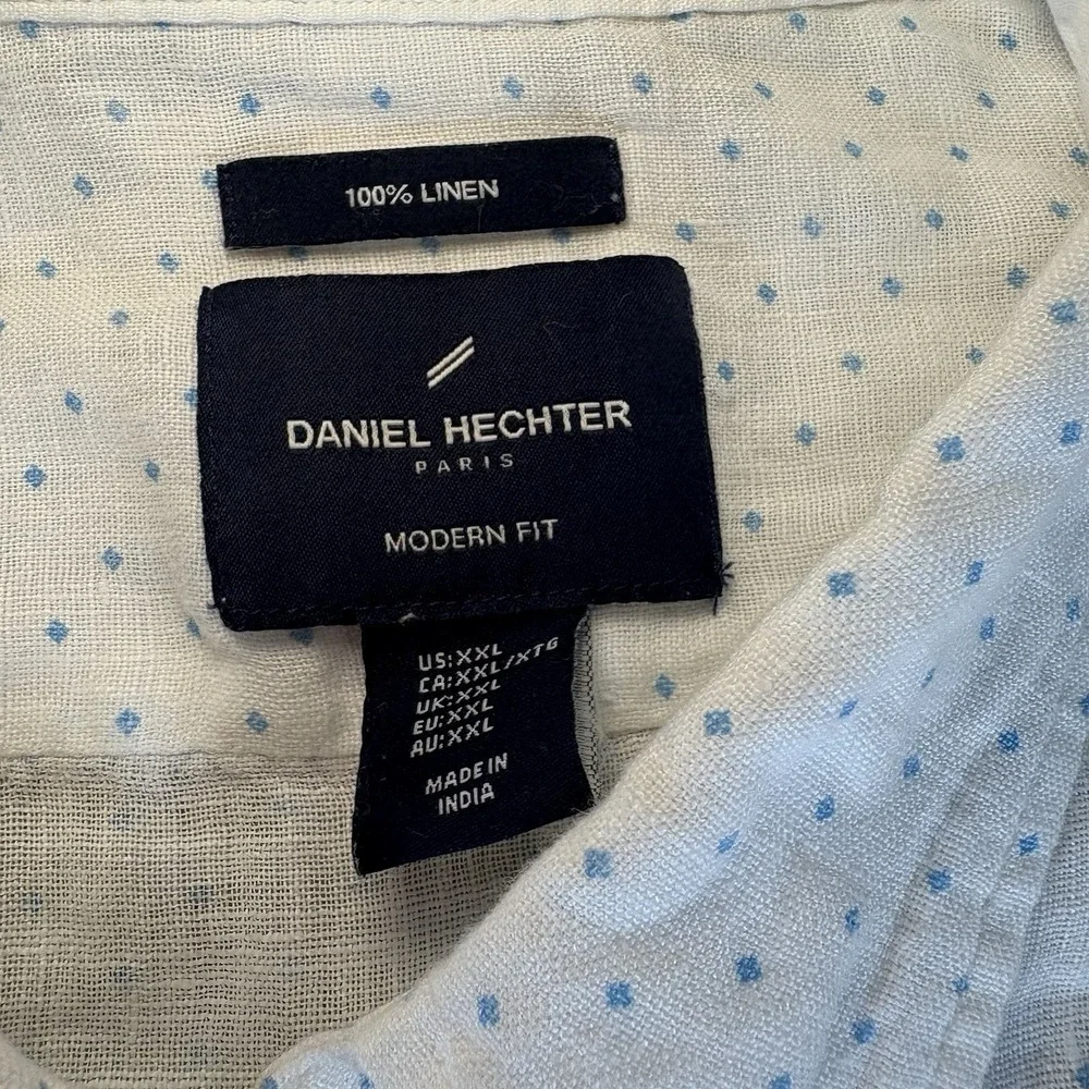 Daniel Hechter Shirt‎ MENS 2XL 100% Linen Blue Dots Short Sleeve Button Down - Picture 2 of 7